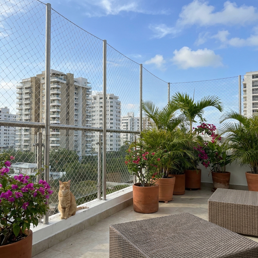 Terraza amplia con varios puntos de anclaje — ejemplo