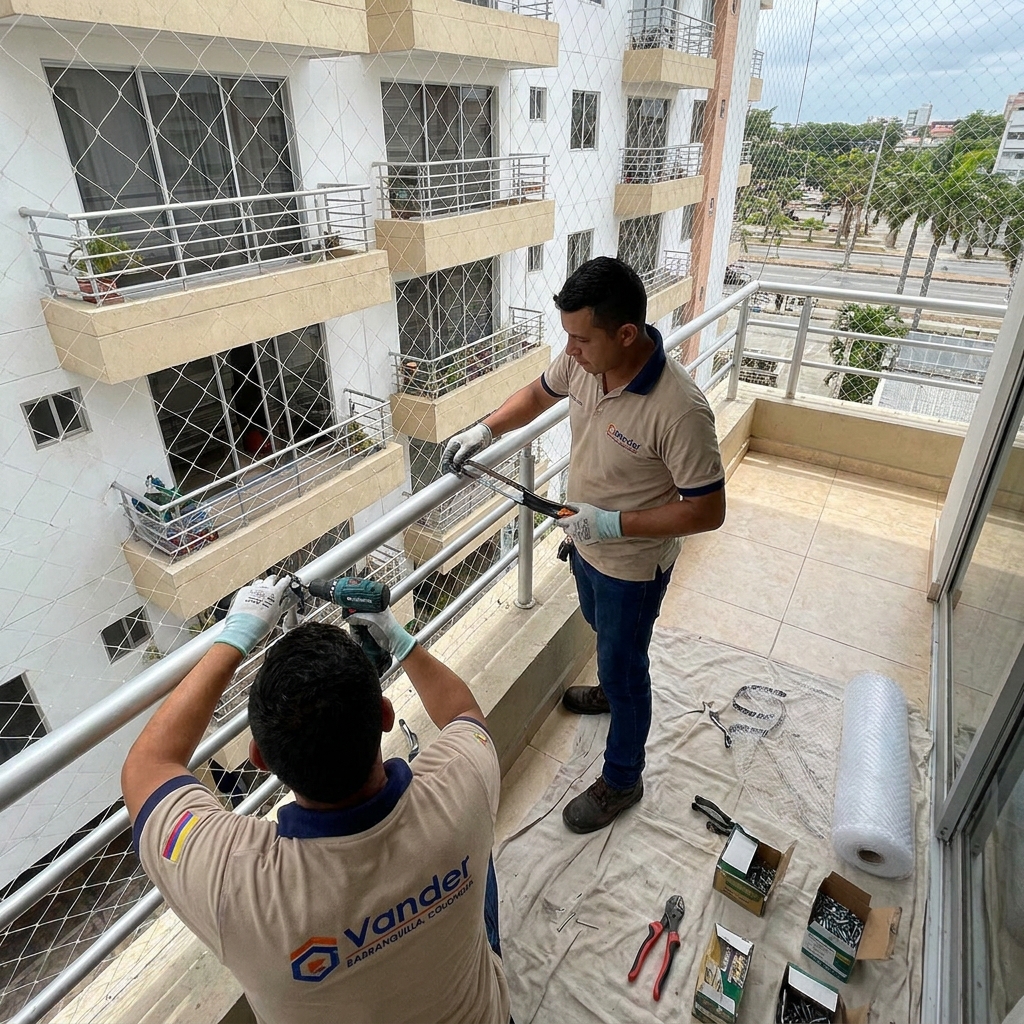 Instalación completa de mallas de seguridad en apartamento Barranquilla